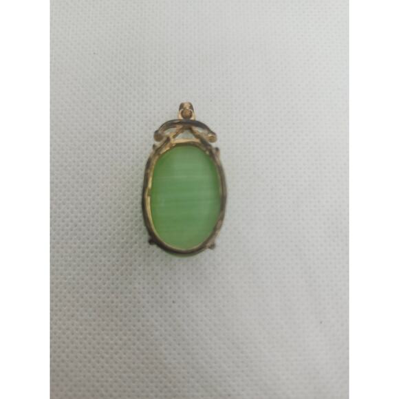 Large Green cat eye pendant 18k Gold Plated 30CT - Picture 3 of 5